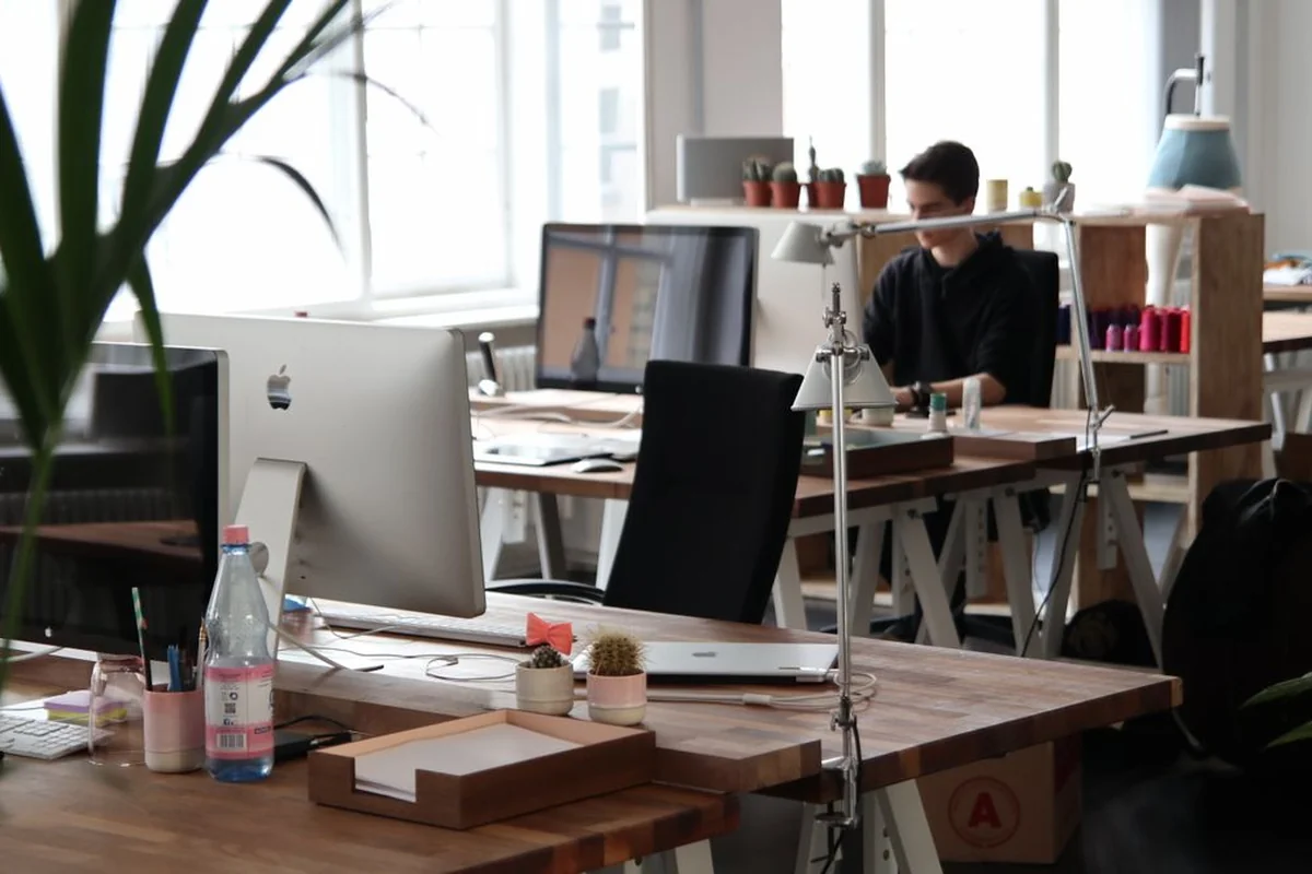 Office workspace with warm natural light