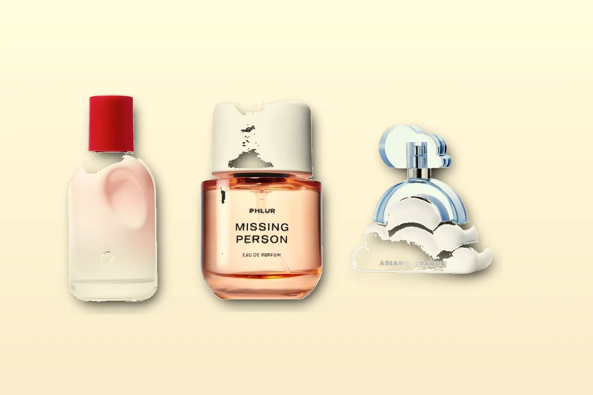 Three soft skin-scent bottles on linen, safer perfume gift shortlist still life